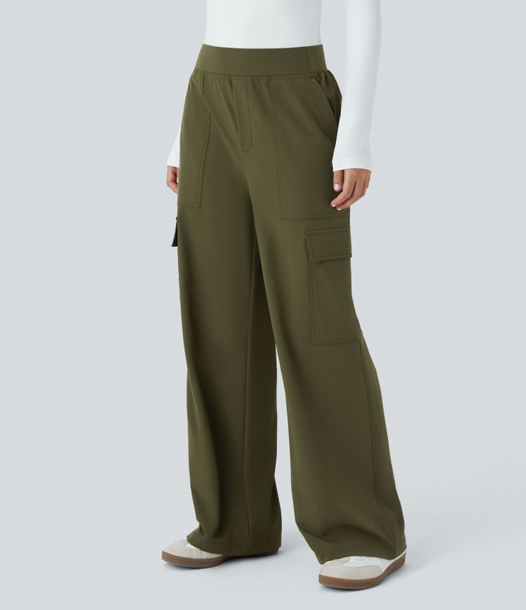Mid-rise multi-pocket straight leg cargo casual pants