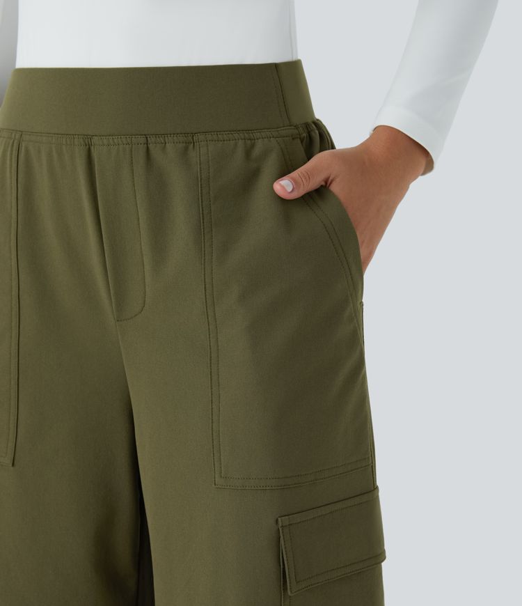 Mid-rise multi-pocket straight leg cargo casual pants