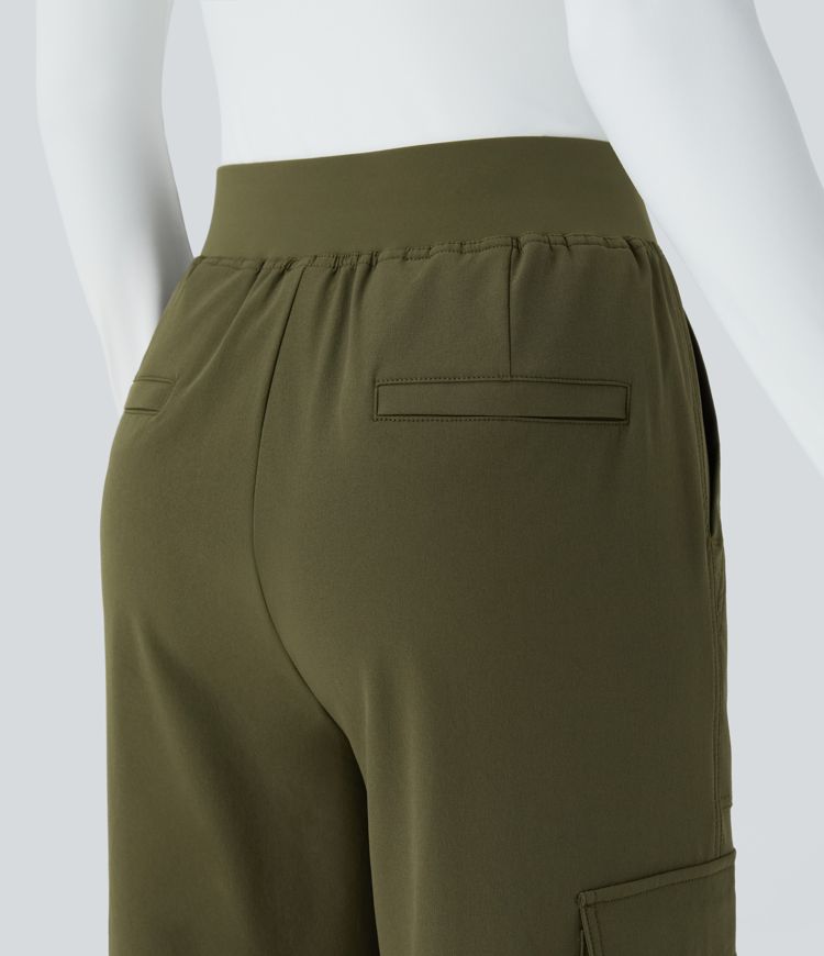 Mid-rise multi-pocket straight leg cargo casual pants