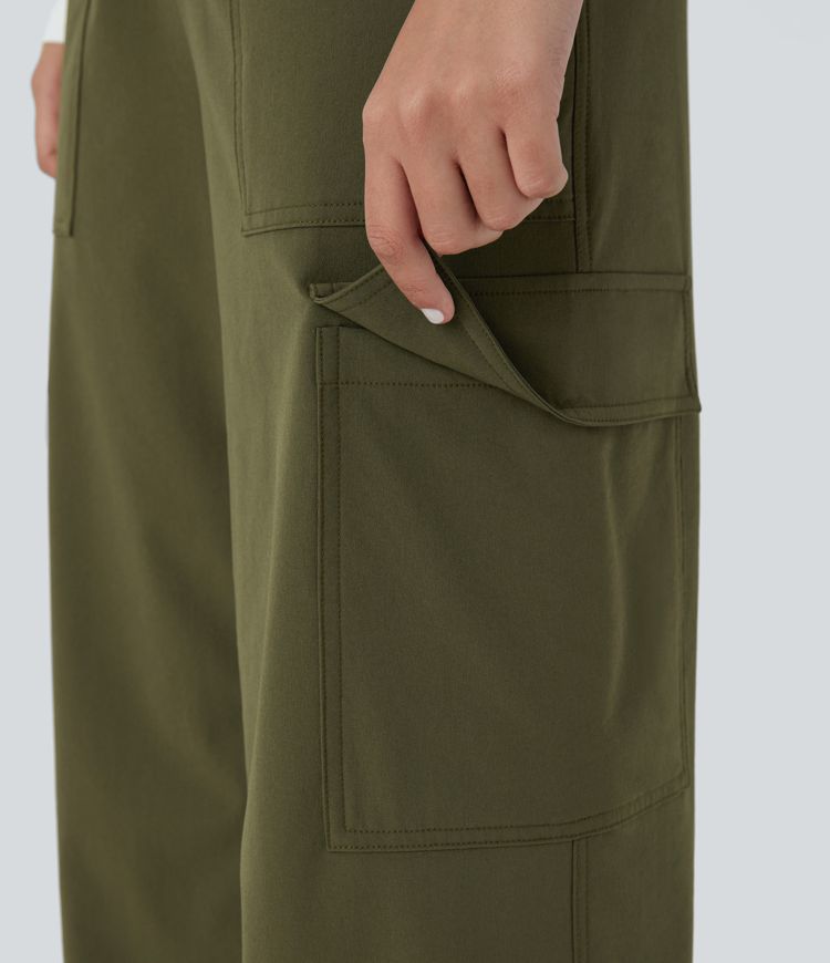 Mid-rise multi-pocket straight leg cargo casual pants