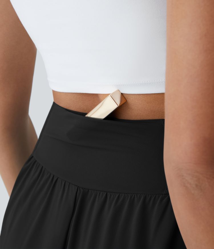 Breezeful™ Pantalon Danse Large Taille Haute avec Poches à l'Arrière de la Ceinture à Volants et Fluide Séchage Rapide