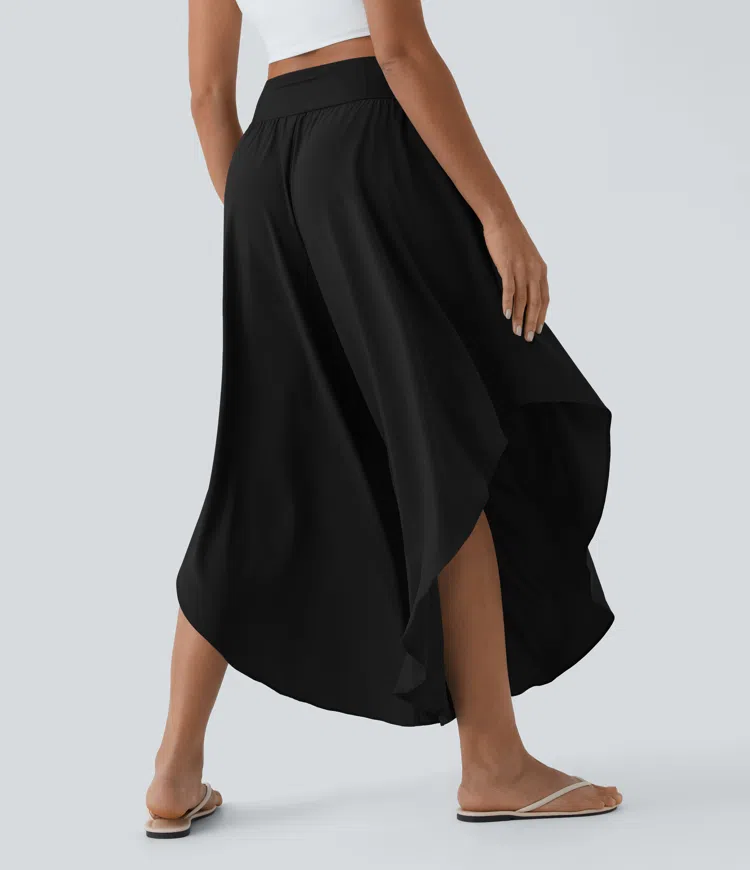 Breezeful™ High Waisted Back Waistband Pocket Palazzo Flowy Ruffle Wide Leg Quick Dry Dance Pants
