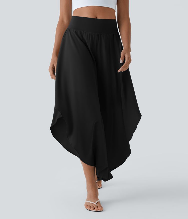 Breezeful™ High Waisted Back Waistband Pocket Palazzo Flowy Ruffle Wide Leg Quick Dry Dance Pants