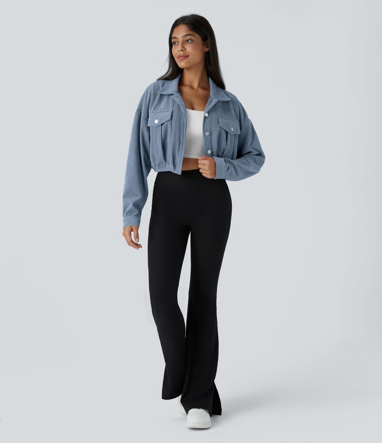 Pocket Cropped Corduroy Casual Jacket