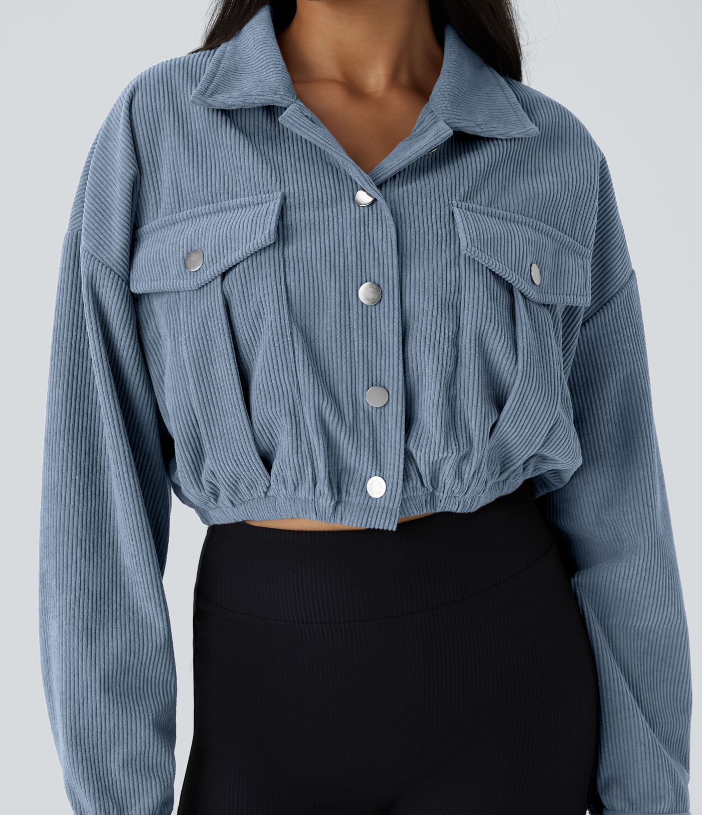 Pocket Cropped Corduroy Casual Jacket