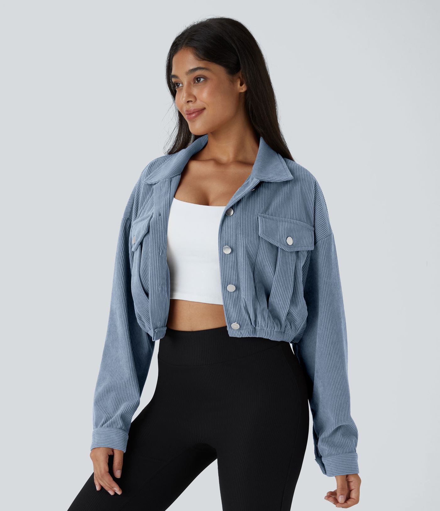 Pocket Cropped Corduroy Casual Jacket