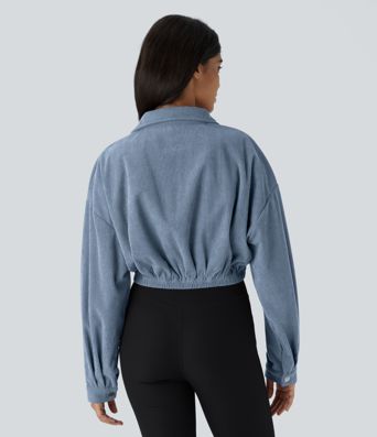 Pocket Cropped Corduroy Casual Jacket