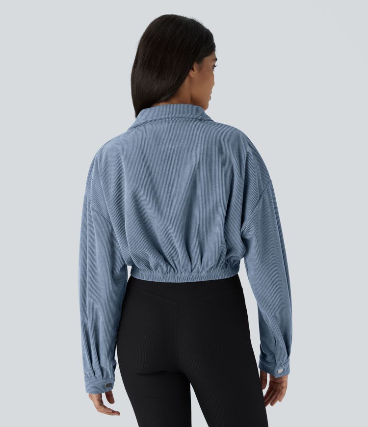 Pocket Cropped Corduroy Casual Jacket