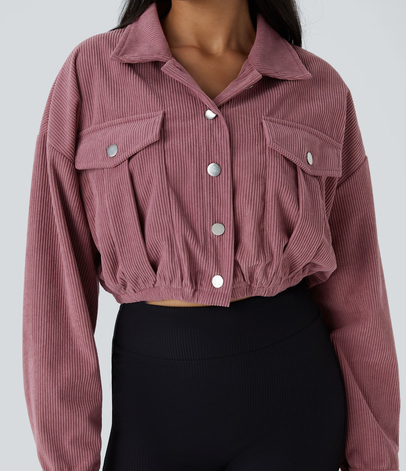 Pocket Cropped Corduroy Casual Jacket