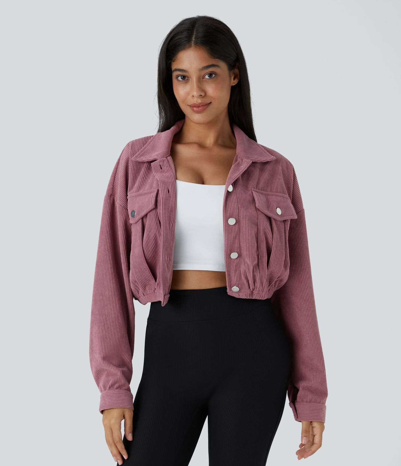 Pocket Cropped Corduroy Casual Jacket