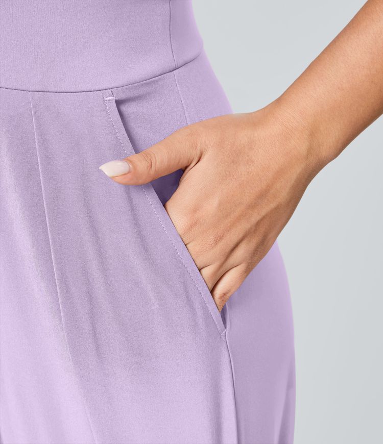 Breezeful™ Backless Side Invisible Zipper Pocket Wide Leg Quick Dry Resort Slip Jumpsuit