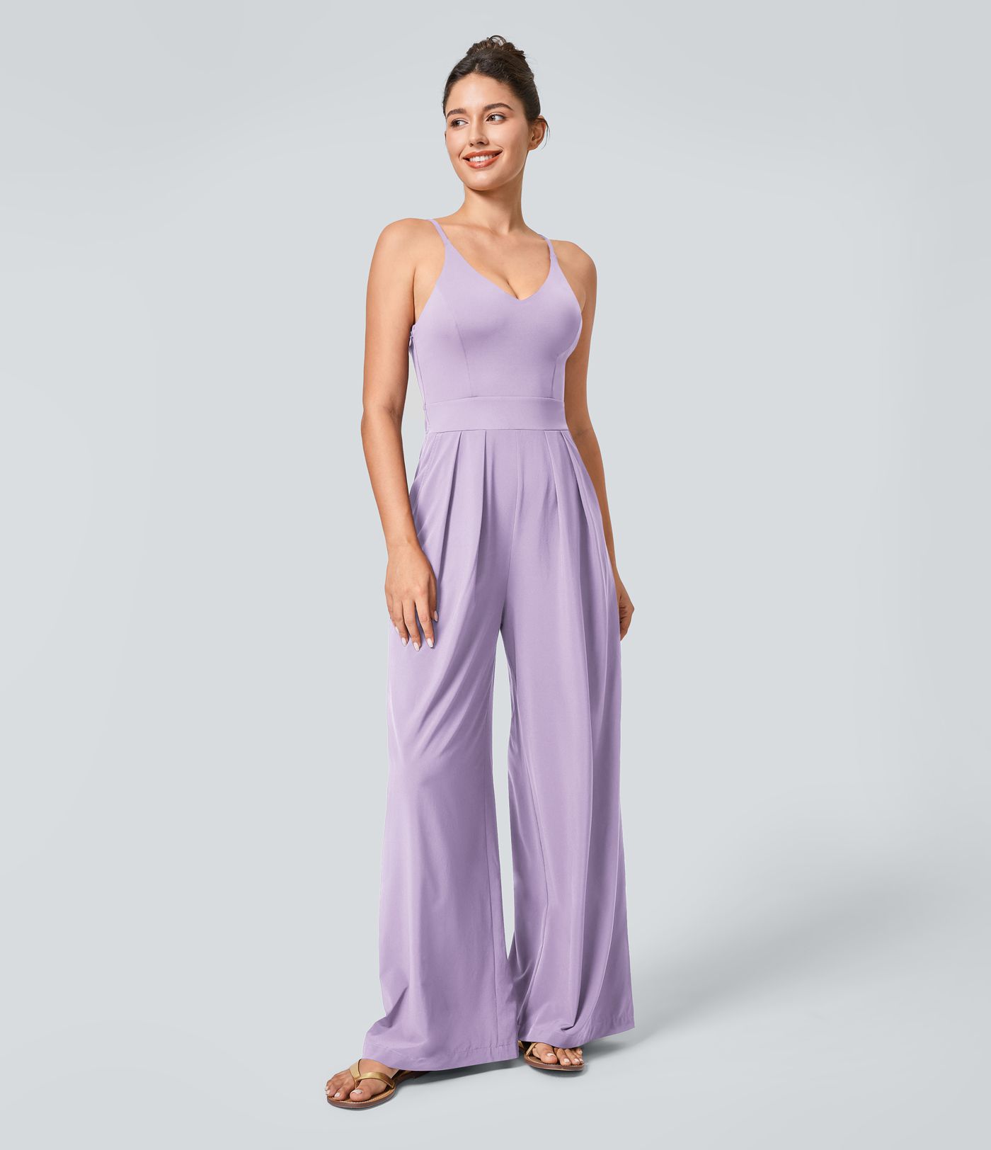 Breezeful™ Backless Side Invisible Zipper Pocket Wide Leg Quick Dry Resort Slip Jumpsuit