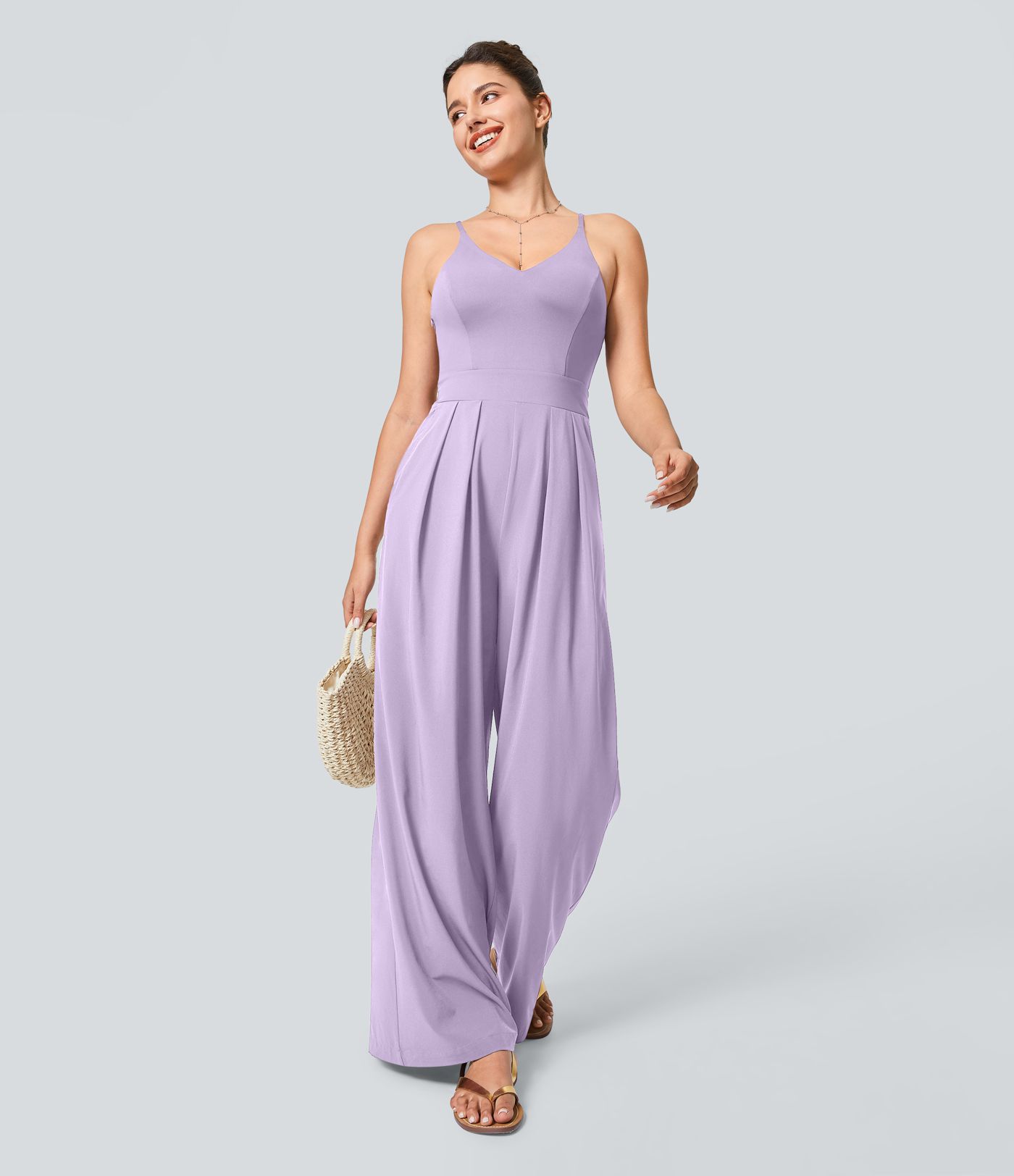 Breezeful™ Backless Side Invisible Zipper Pocket Wide Leg Quick Dry Resort Slip Jumpsuit