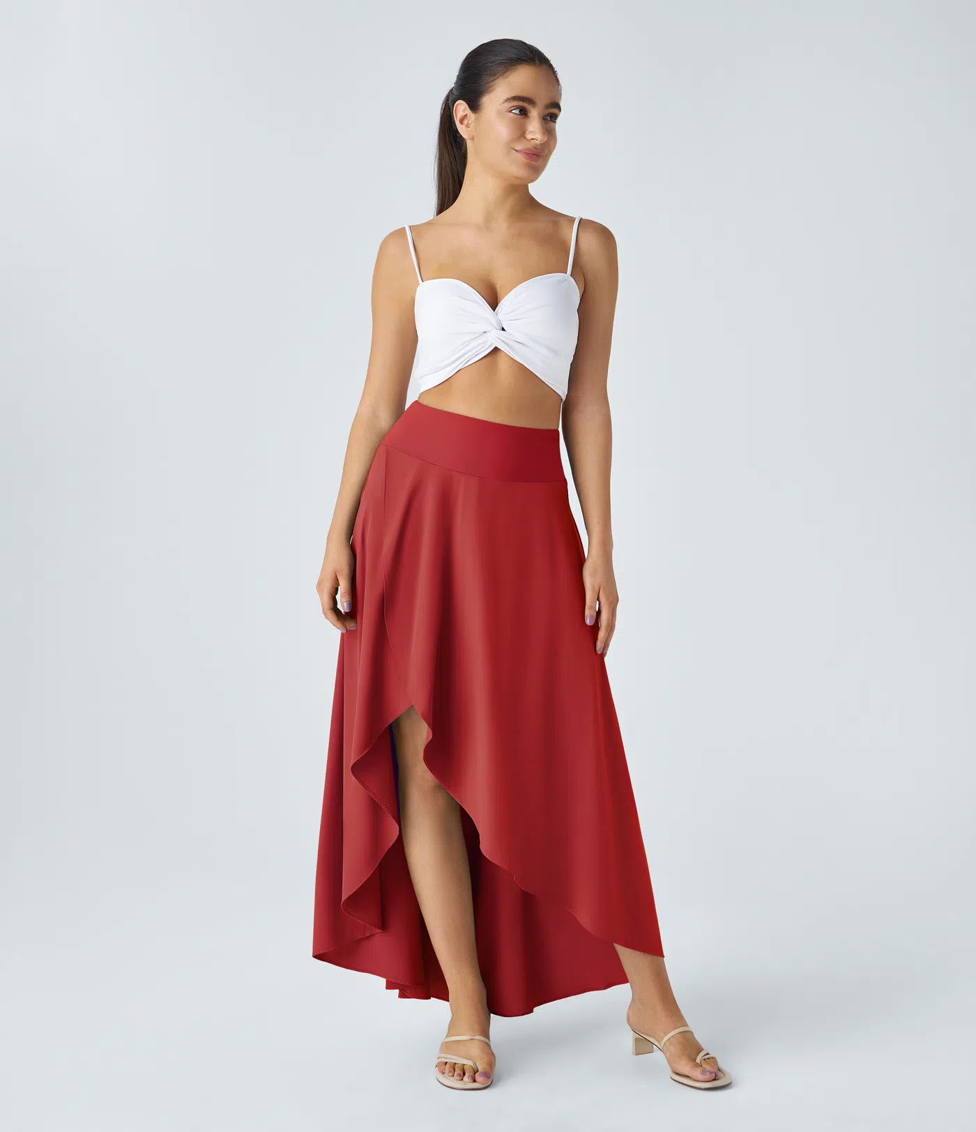 Breezeful™ High Waisted High Low Ruffle 2-in-1 Flowy Quick Dry Casual Regular Maxi Skirt