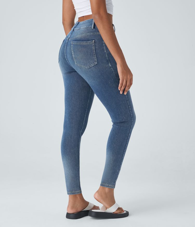 HalaraMagic™ High Waisted Button Zipper Multiple Pockets Stretchy Knit Casual Skinny Jeans