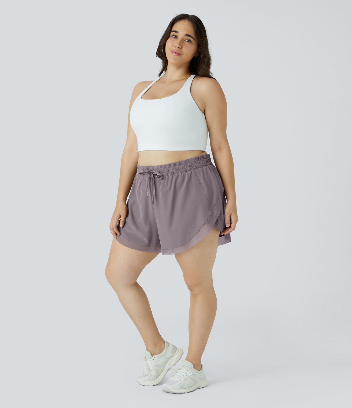 Pantalones cortos 2 en 1 de malla en contraste con cordón de talla grande 4 pulgadas