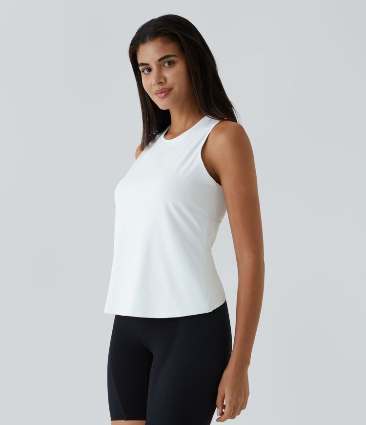 Cut Out Crossover Hem Solid Yoga Tank Top