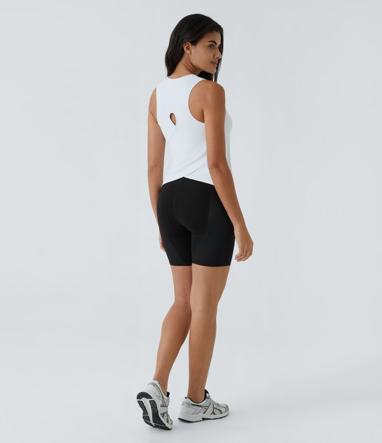 Cut Out Crossover Hem Solid Yoga Tank Top
