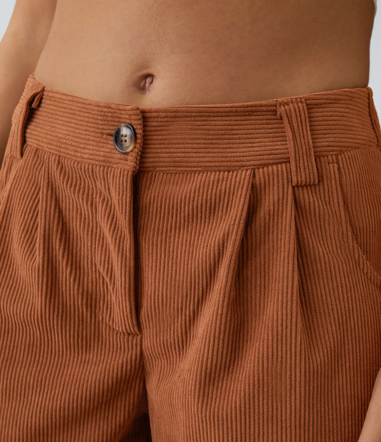 Pantalon décontracté en velours côtelé taille moyenne avec poches latérales