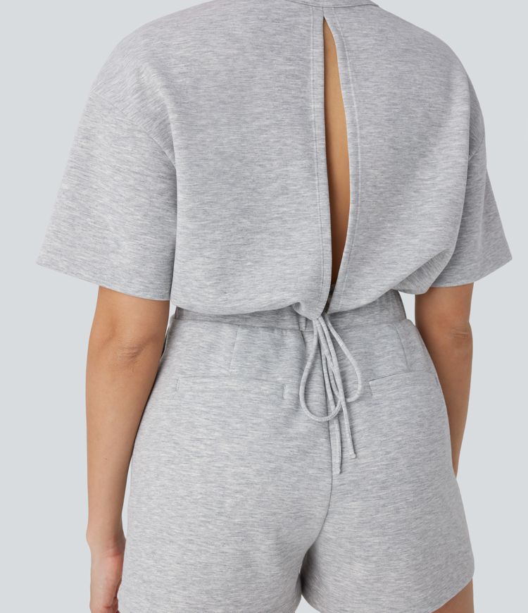 Zipper Cut Out Drawstring Pocket Yoga Jumpsuit