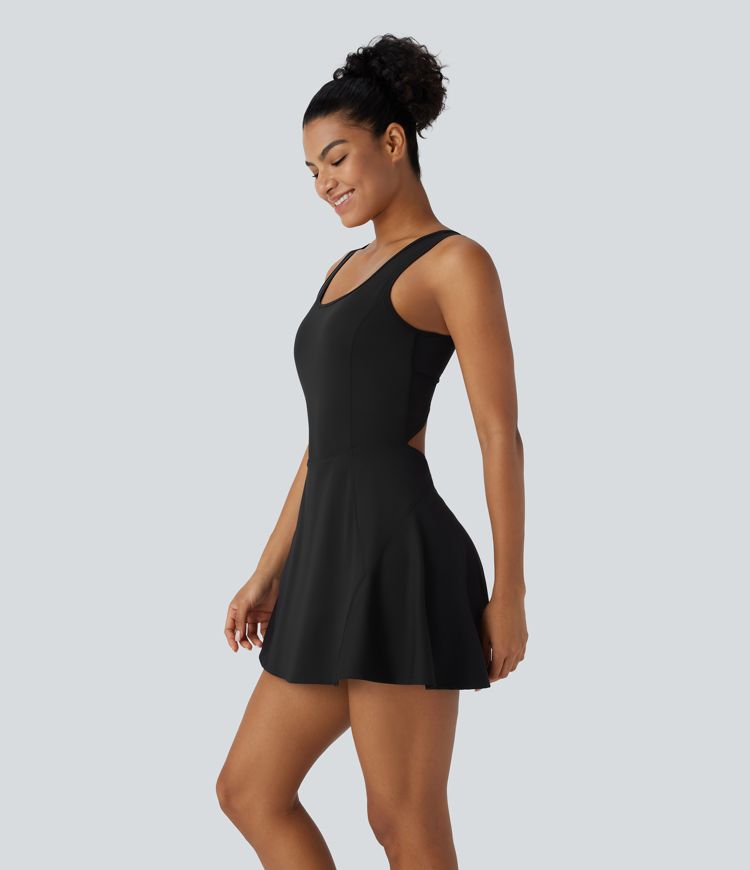 Softlyzero™ Airy Backless Crisscross U Neck 2-in-1 Side Pocket Mini Cool Touch Dance Active Dress