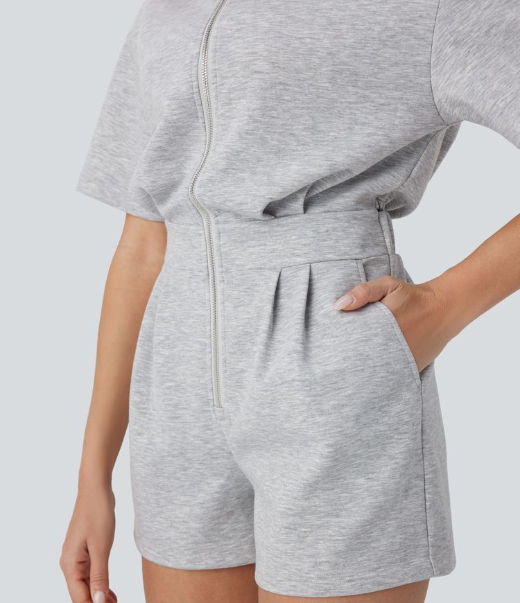 Zipper Cut Out Drawstring Pocket Yoga Jumpsuit