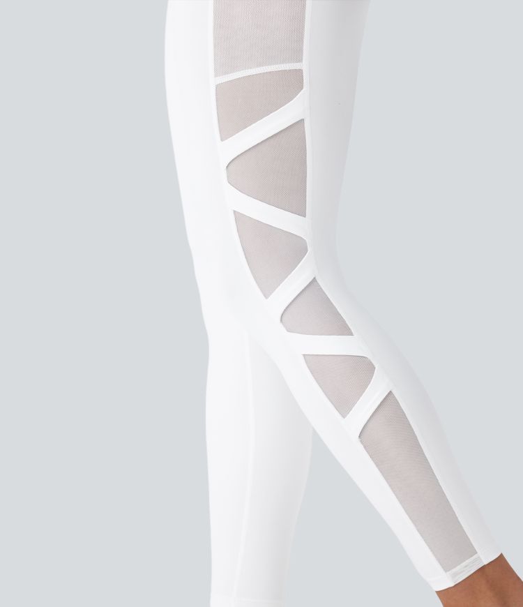 Leggings de yoga de tiro alto con secado rápido, malla en contraste y bolsillos laterales