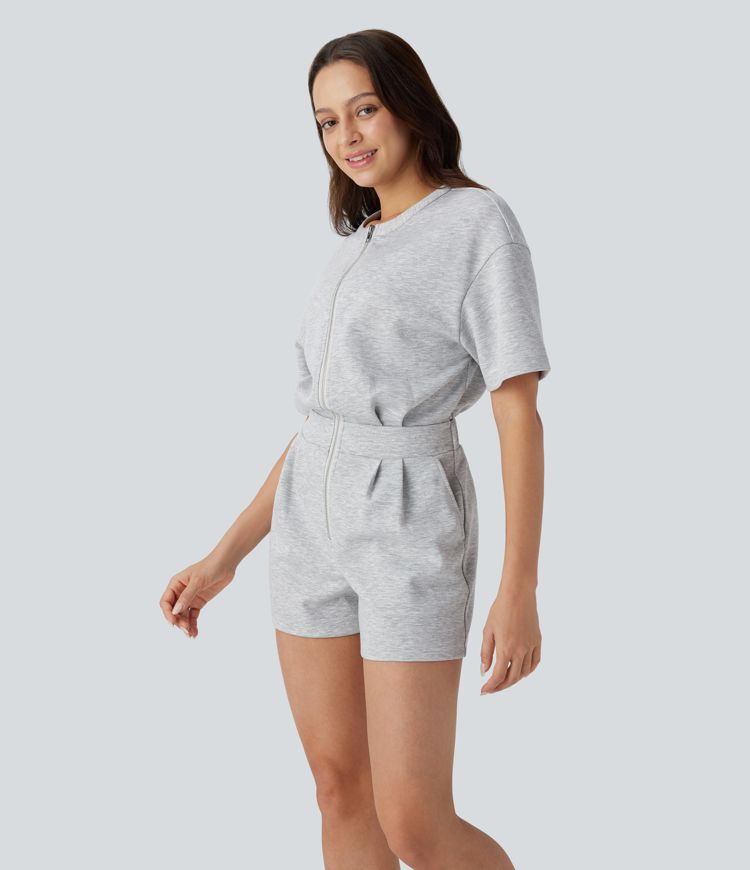 Zipper Cut Out Drawstring Pocket Yoga Jumpsuit