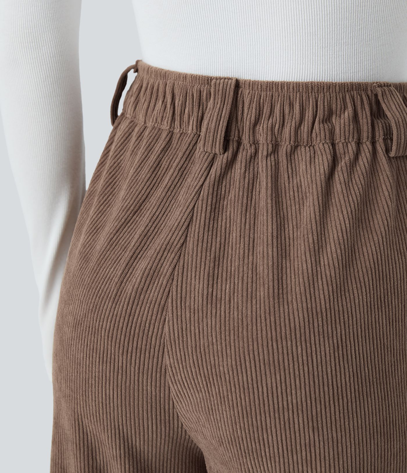 High waist button zipper side pocket corduroy casual pants