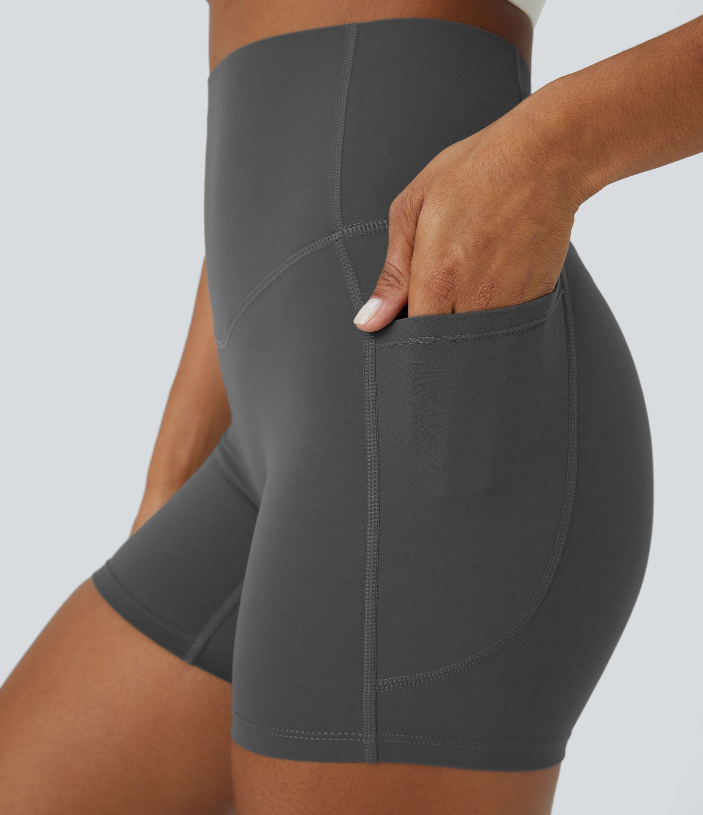 Halara UltraSculpt™ High Waisted Tummy Control Side Pocket Shaping Women Gym Running Biker Shorts 5''