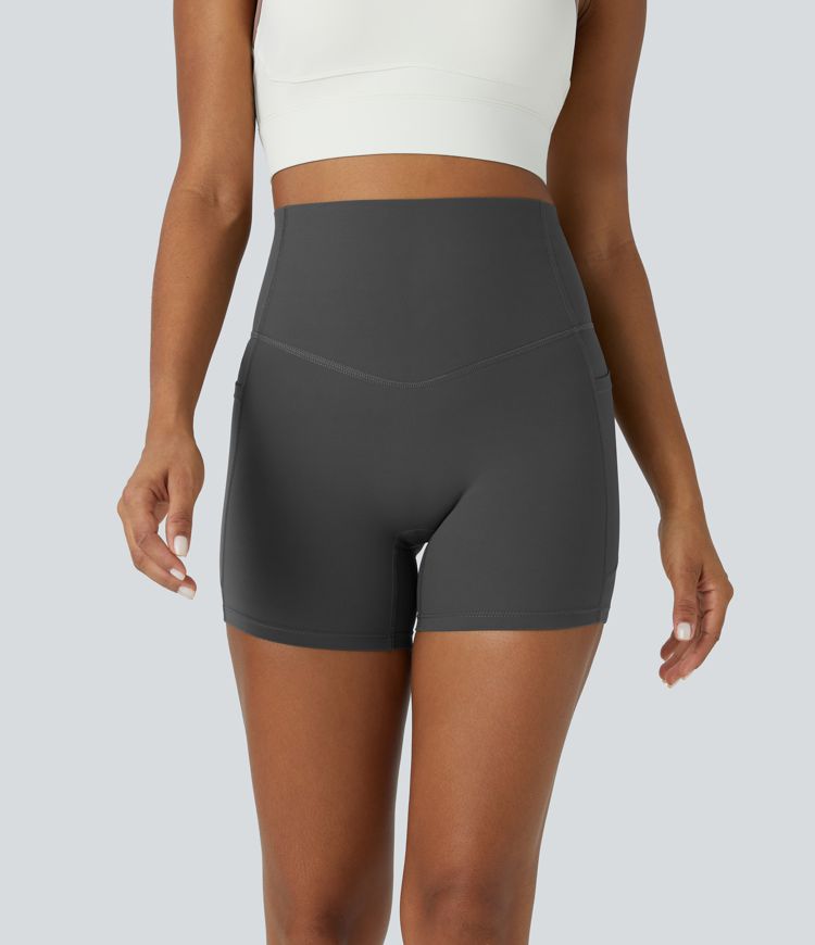 Halara UltraSculpt™ High Waisted Tummy Control Side Pocket Shaping Women Gym Running Biker Shorts 5''