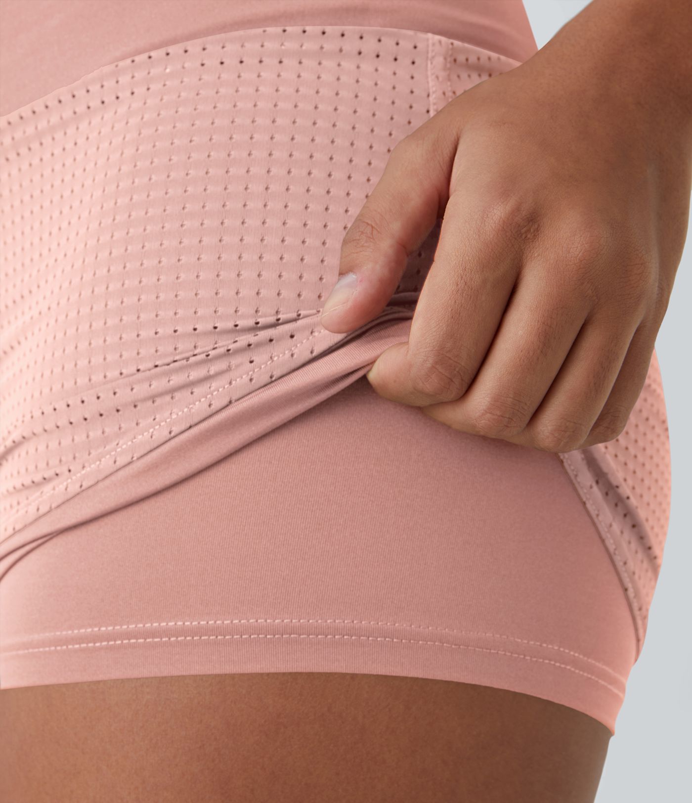 High Waisted Mesh Back Waistband Pocket 2-in-1 Casual Shorts 2"