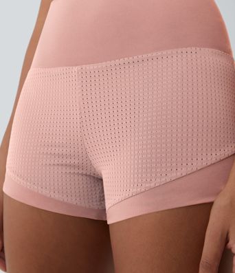 High Waisted Mesh Back Waistband Pocket 2-in-1 Casual Shorts 2"