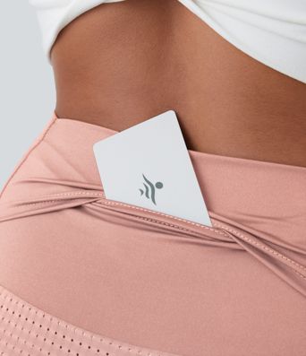 High Waisted Mesh Back Waistband Pocket 2-in-1 Casual Shorts 2"