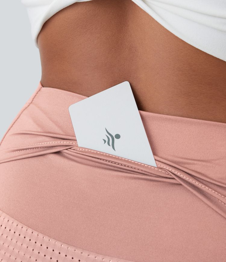 High Waisted Mesh Back Waistband Pocket 2-in-1 Casual Shorts 2"