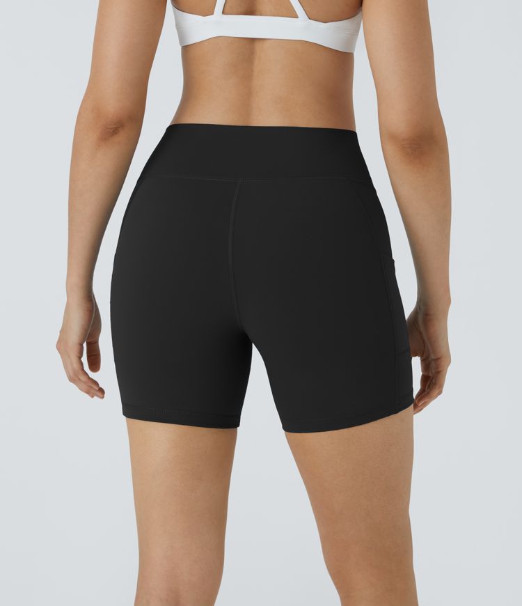 High Waisted Side Pocket Running Biker Shorts