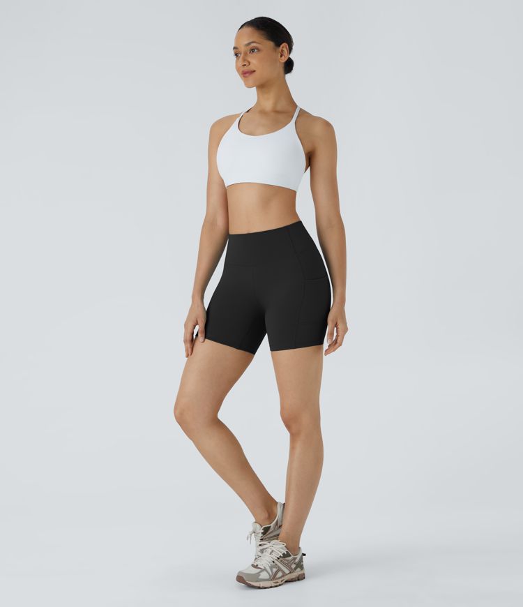 High Waisted Side Pocket Running Bike Shorts