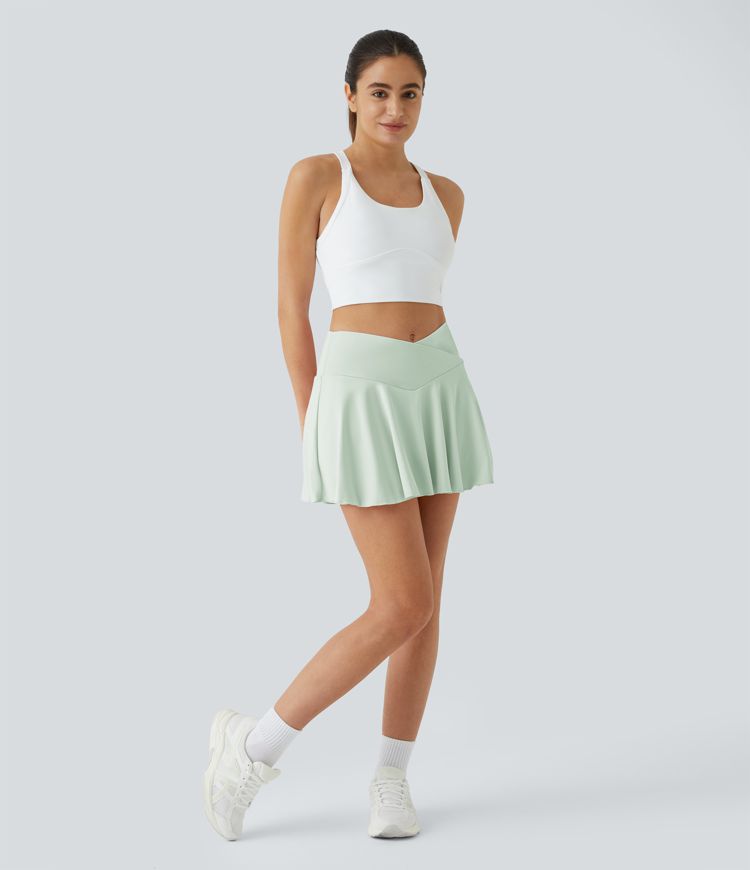 Softlyzero™ Airy Comfy 하이 웨이스트 크로스오버 2-in-1 사이드 포켓 플레어 쿨 터치 테니스 스커트 
