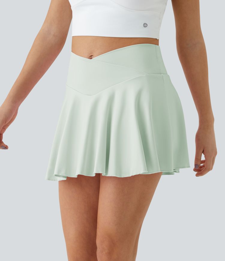 Softlyzero™ Airy Comfy 하이 웨이스트 크로스오버 2-in-1 사이드 포켓 플레어 쿨 터치 테니스 스커트 