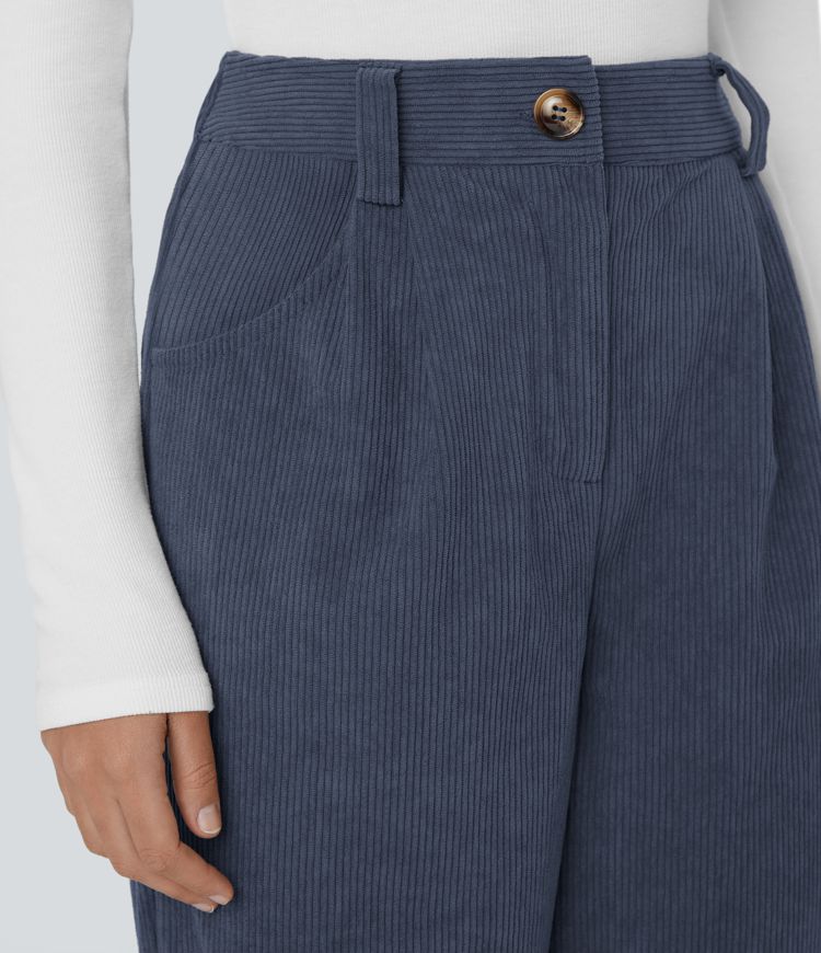 Lässige Cord-Hose mit hohem Bund und Seitentaschen