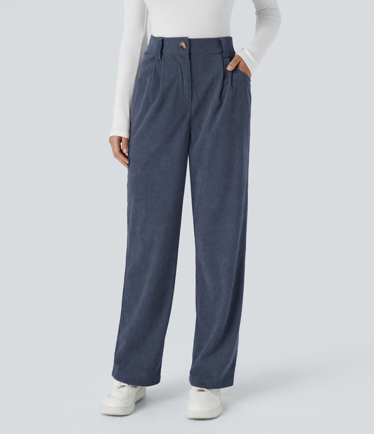 Lässige Cord-Hose mit hohem Bund und Seitentaschen