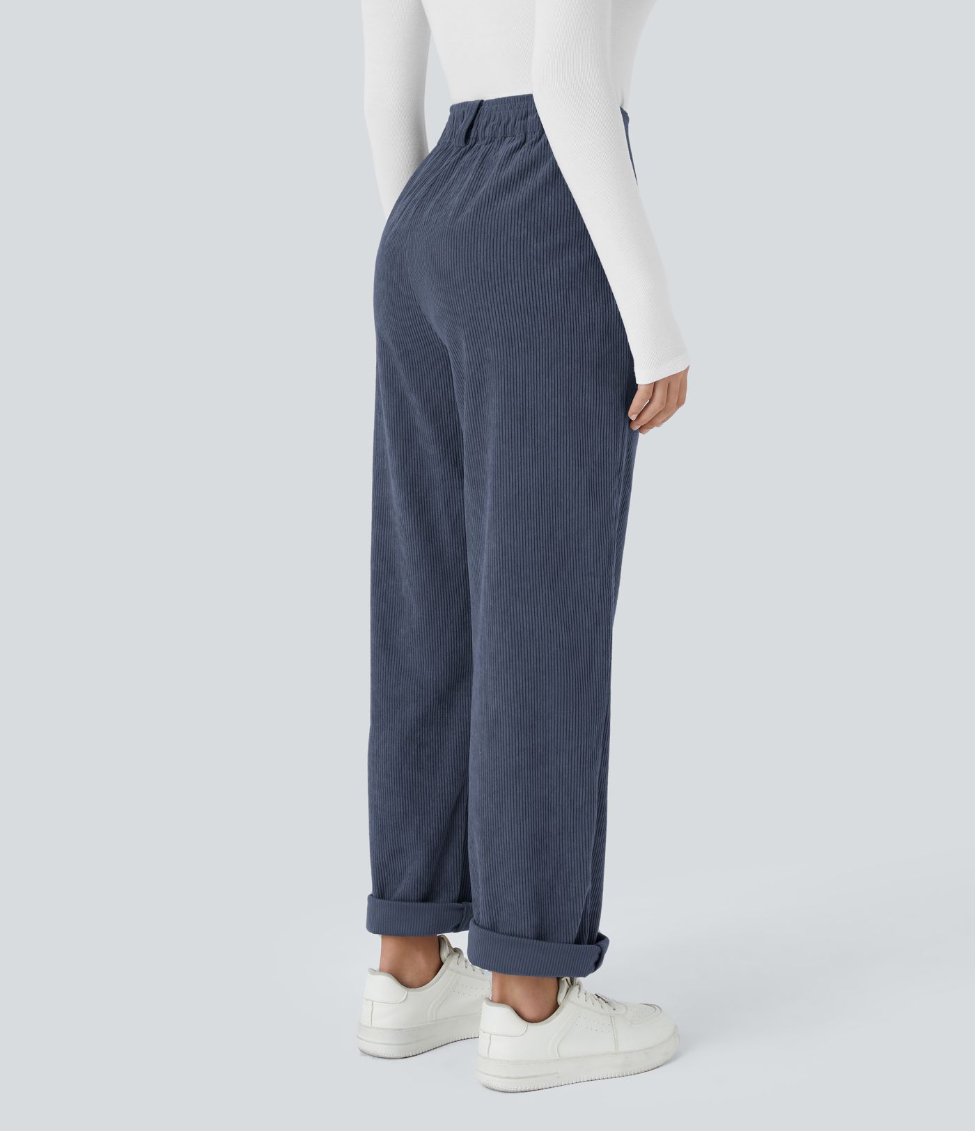 Lässige Cord-Hose mit hohem Bund und Seitentaschen