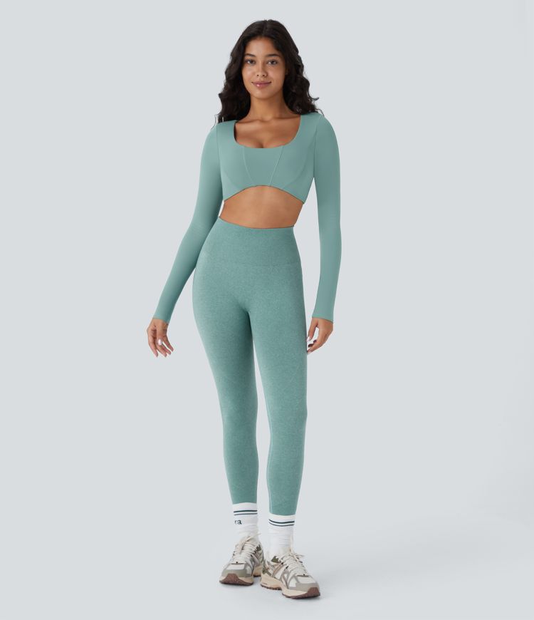 Legging sans couture Seamless de yoga 7/8 à effet seconde peau, taille haute, effet ventre plat et push-up fessier