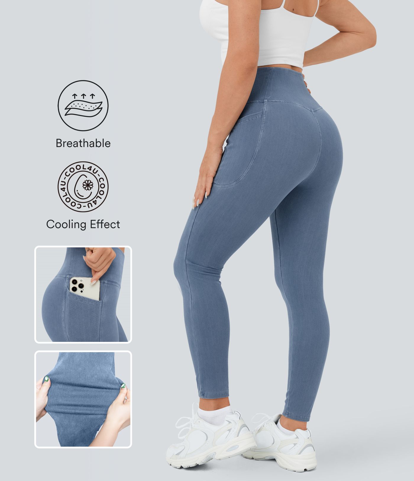 Jeans Halara Flex™ Denim mezclilla elástica lavada cintura V bolsillo tacto fresco transpirable