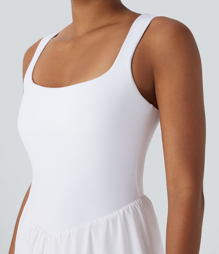 Breezeful™ - Rückenfreies 2-in-1 Yoga-Minikleid mit quadratischem Ausschnitt und Seitentaschen - schnelltrocknend