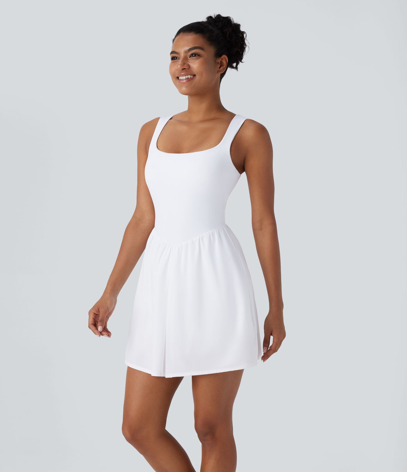 Breezeful™ - Rückenfreies 2-in-1 Yoga-Minikleid mit quadratischem Ausschnitt und Seitentaschen - schnelltrocknend