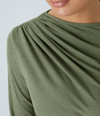 Long Sleeve Asymmetric Ruched Work Top