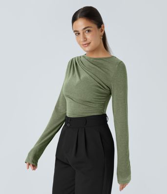 Long Sleeve Asymmetric Ruched Work Top