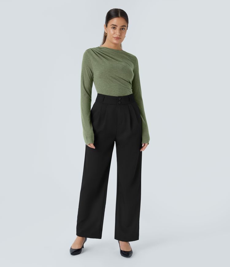 Long Sleeve Asymmetric Ruched Work Top