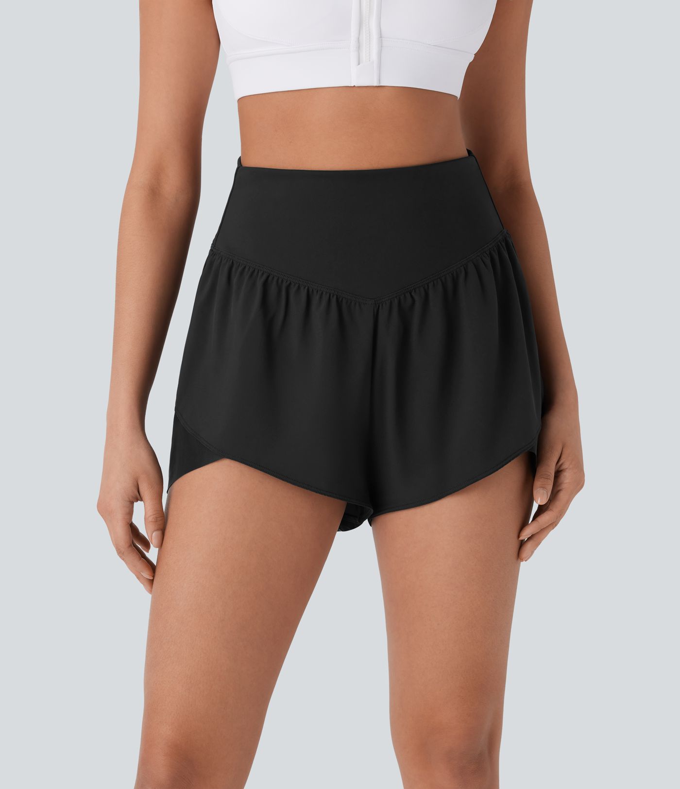 Breezeful™ High Waisted Pocket Crossover Hem Quick Dry Yoga Shorts